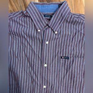 Chaps Men's Brown and Blue Striped Button Down Shirt
